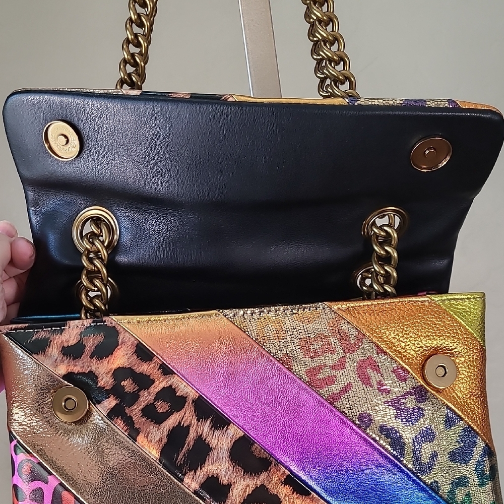 Kurt Geiger Brixton Lock Gold Rainbow Multi-Color Metallic Leather Bag Purse - Picture 7 of 16